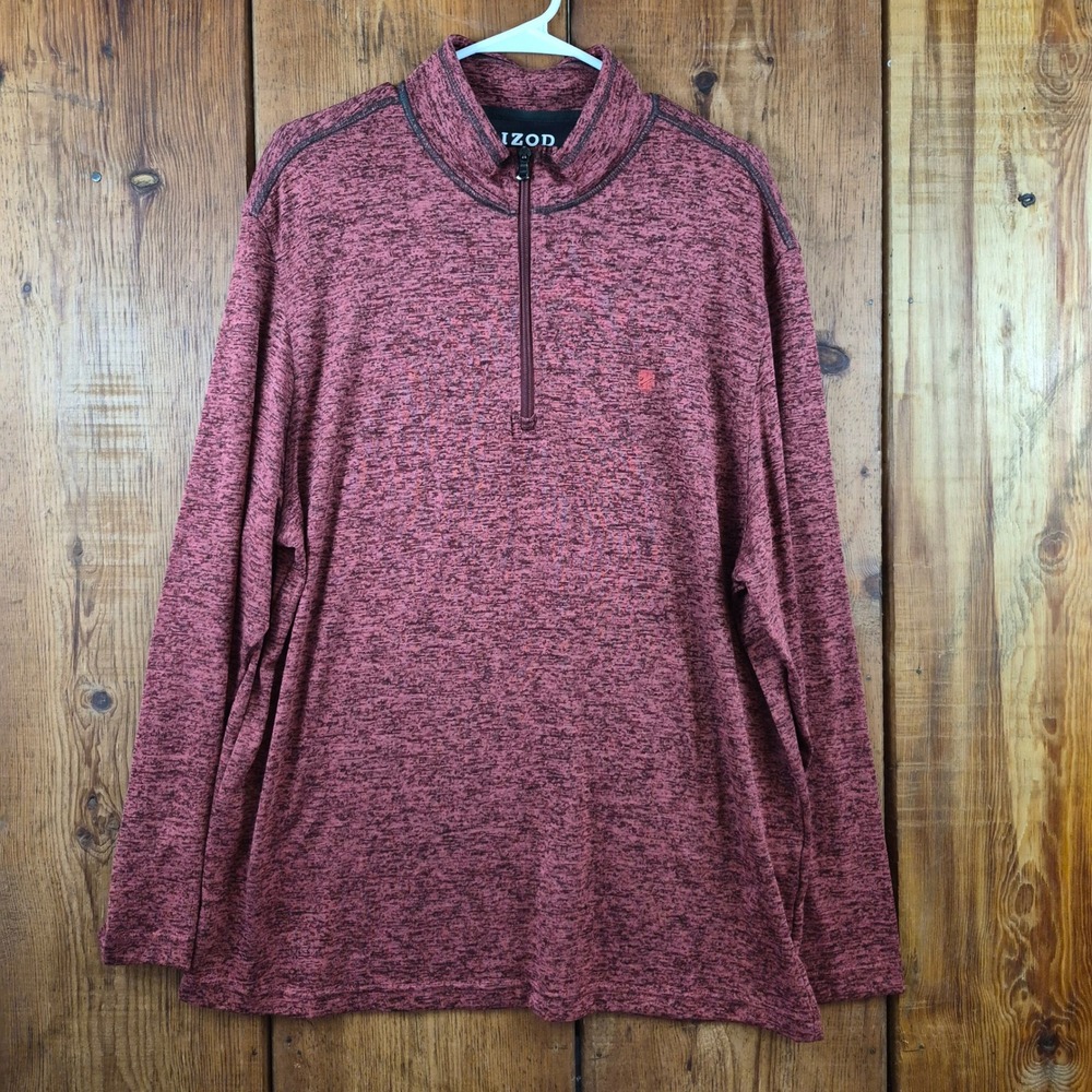 IZOD Advantage Performance Mens XL Quarter Zip Pullover Red Space Dye Stretch